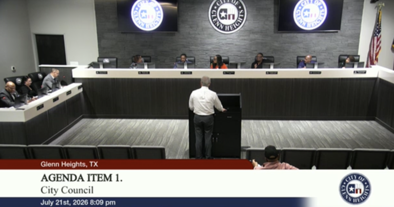 Glenn Heights Data Center Developer Atkins speaking before the Glenn Heights City Council July 21, 2026.